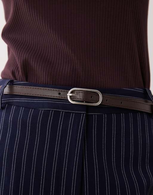 ASOS DESIGN Petite tailored slim straight pants in navy stripe, 3 of 5