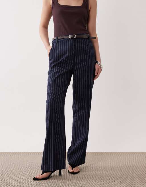 ASOS DESIGN Petite tailored slim straight pants in navy stripe, 5 of 5