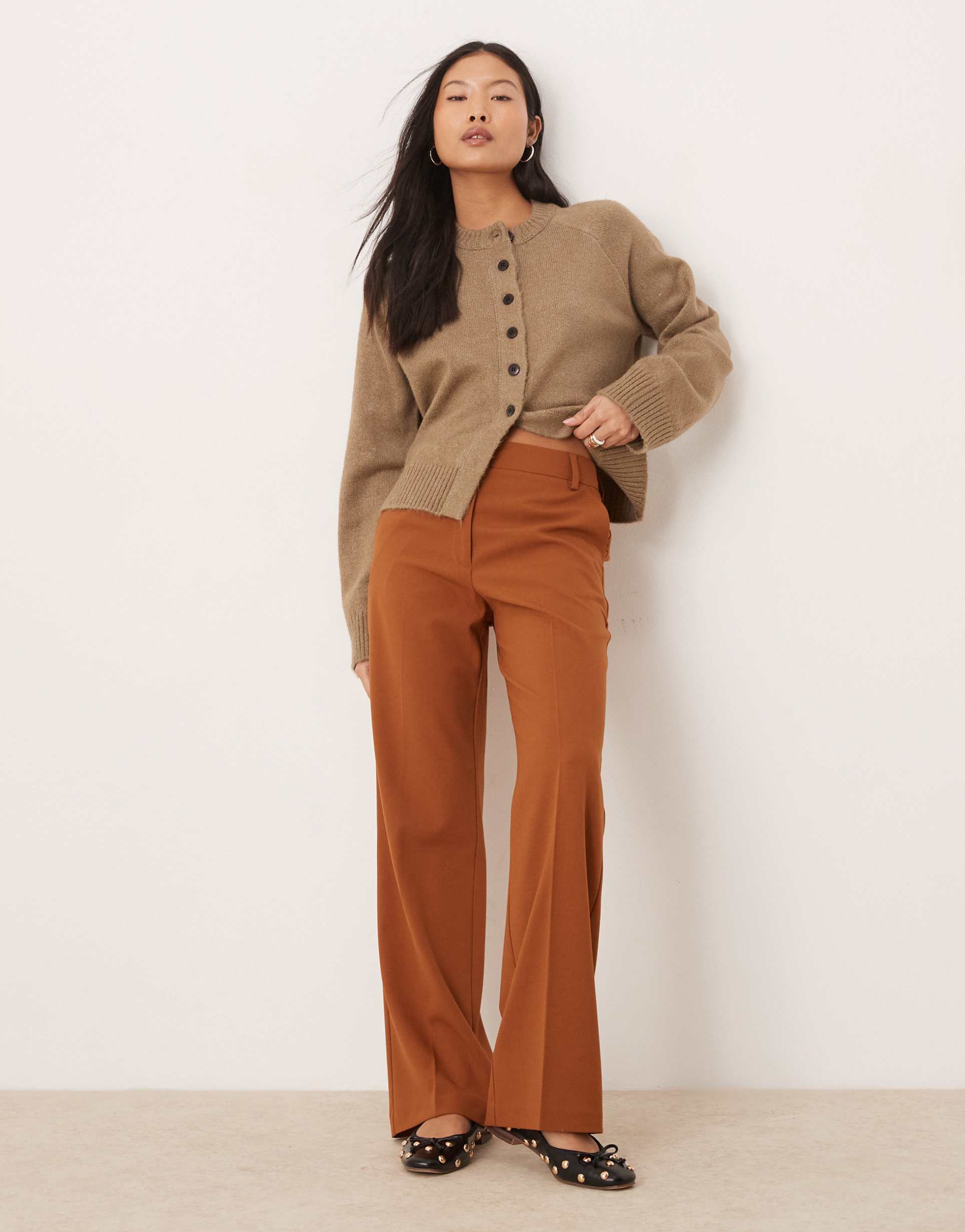 asos design petite tailored slim straight pants in tan