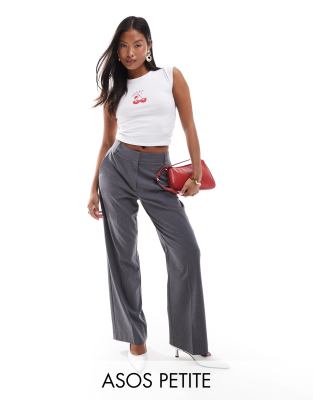 ASOS Petite ASOS DESIGN Petite tailored slim straight trousers in grey