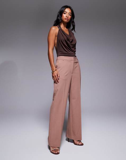 ASOS DESIGN Petite tailored slim straight trousers in mocha - view 1