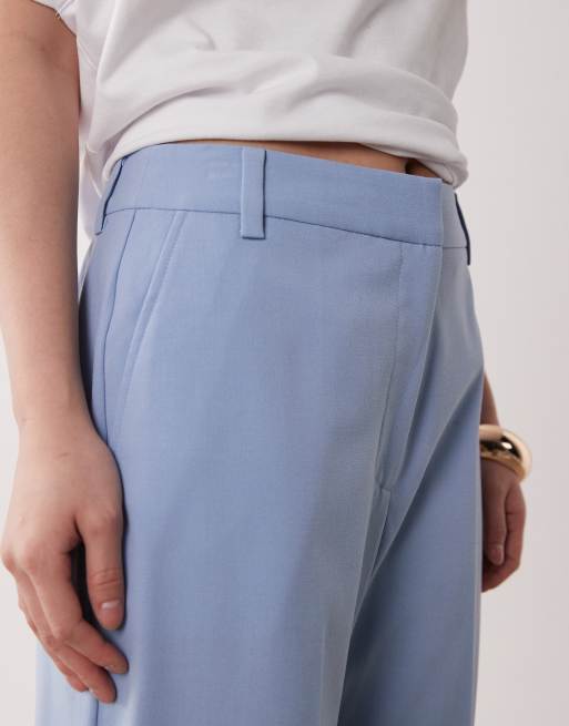 ASOS DESIGN Petite tailored slim straight trousers in soft blue, 2 of 5