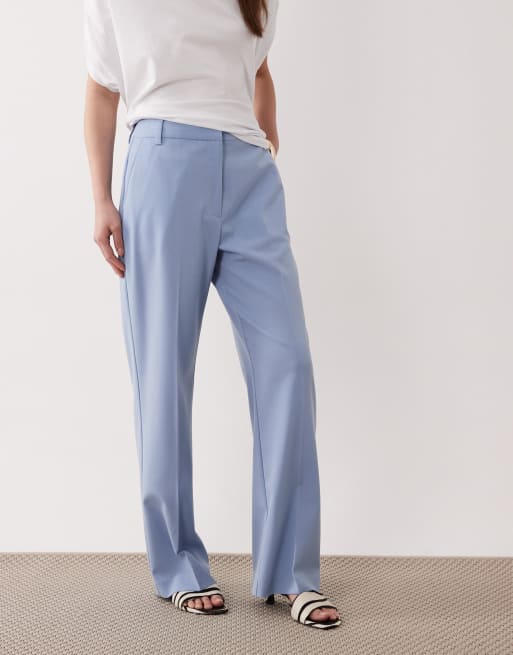 ASOS DESIGN Petite tailored slim straight trousers in soft blue, 4 of 5