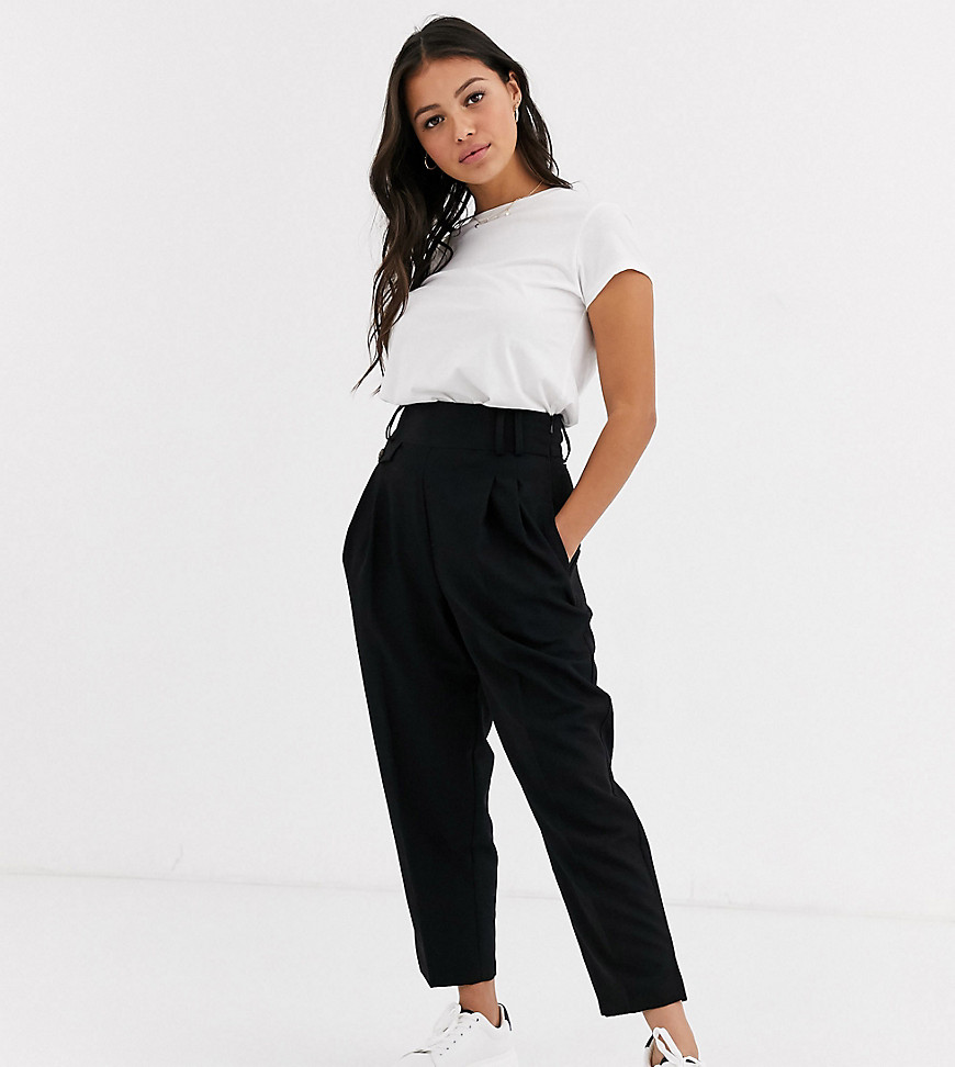 ASOS DESIGN Petite tailored smart high waist balloon trousers-Black
