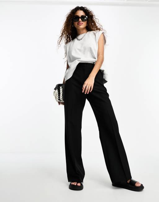 ASOS DESIGN Petite + 90’s straight leg leather look trouser in black