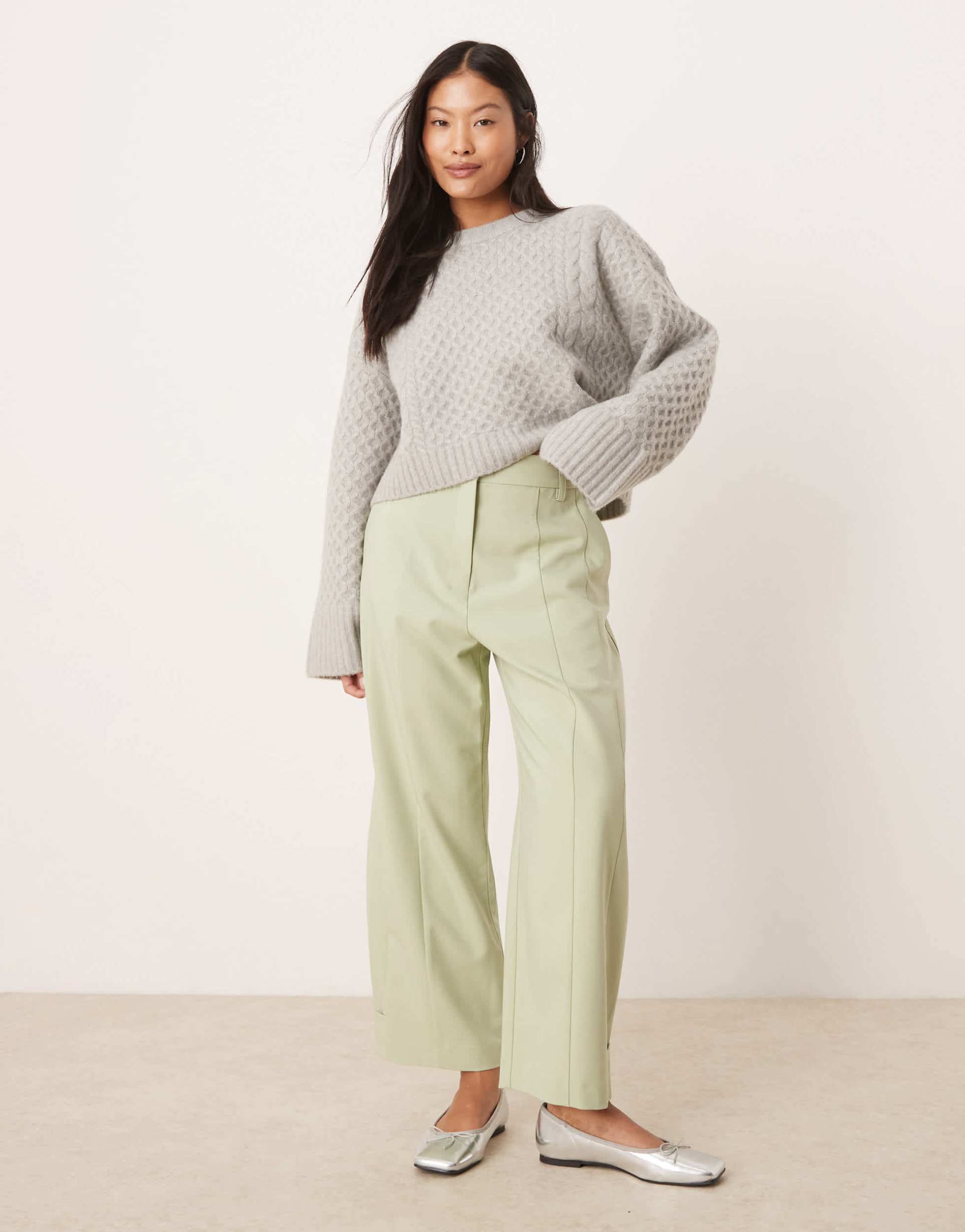 asos design petite tailored tab detail pants in pistachio