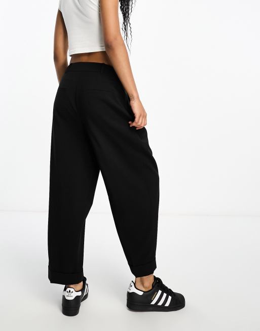 ASOS DESIGN Petite tailored tapered pants with turn up hem in black