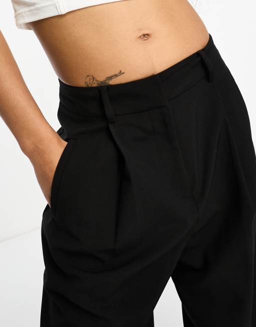 ASOS DESIGN Petite tailored tapered pants with turn up hem in black