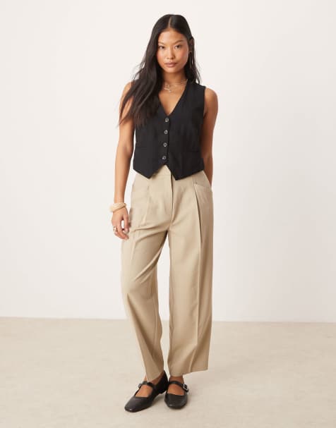 ASOS DESIGN Petite tailored tapered trousers in stone - view 1