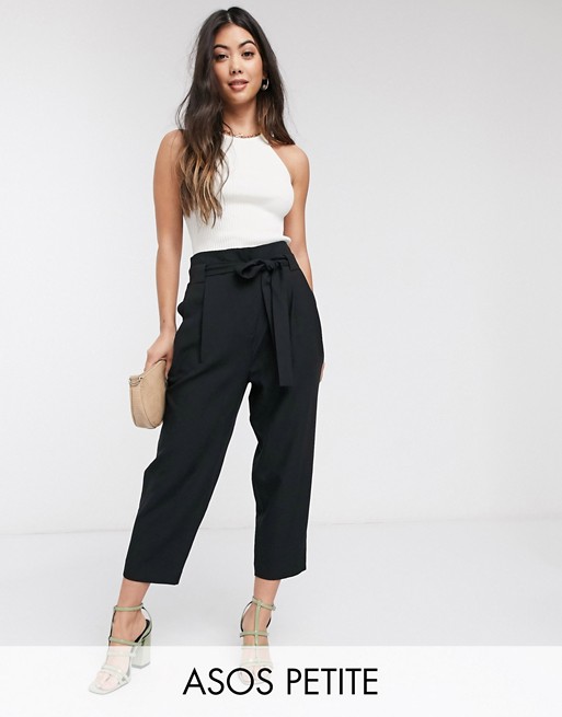 ASOS DESIGN Petite tailored tie waist tapered ankle grazer trousers
