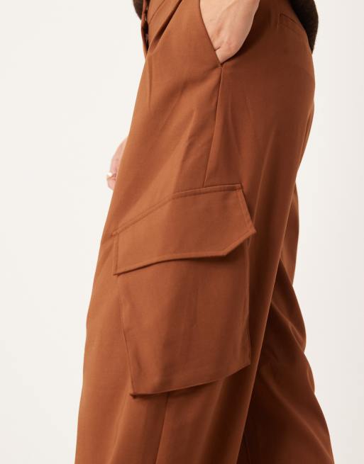 ASOS DESIGN Petite tailored utility barrel leg pants in tobacco brown