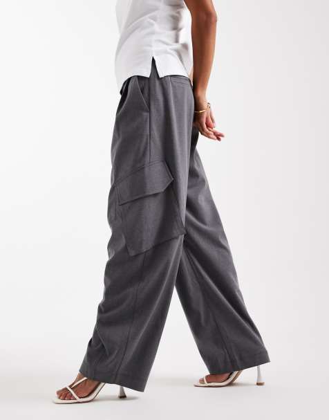 ASOS DESIGN Petite Tailored utility barrel trouser in charcoal - view 1