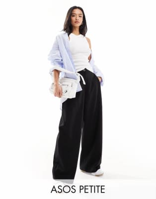 ASOS DESIGN Petite tailored wide leg dad pants in black