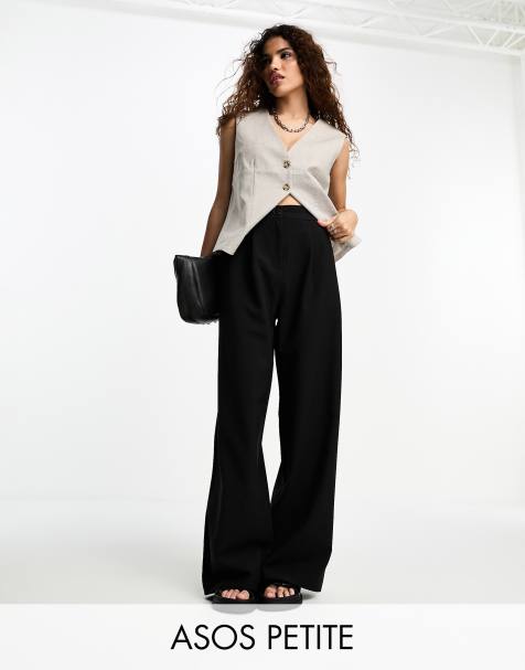 ASOS DESIGN Petite tailored wide leg dad trousers in black - view 1