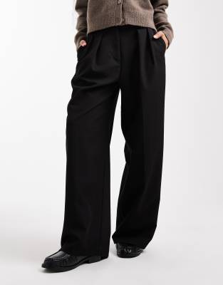Asos Petite Asos Design Petite Tailored Wide Leg Pants With Pleat Detail In Black