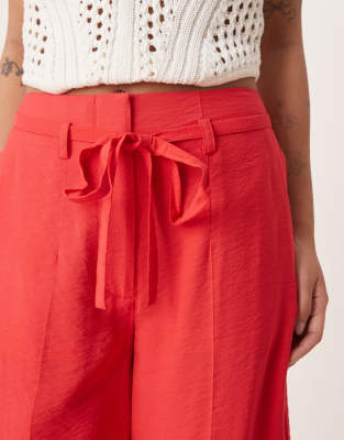 Asos Design Petite Tailored Wide Leg Pants With Tie Belt