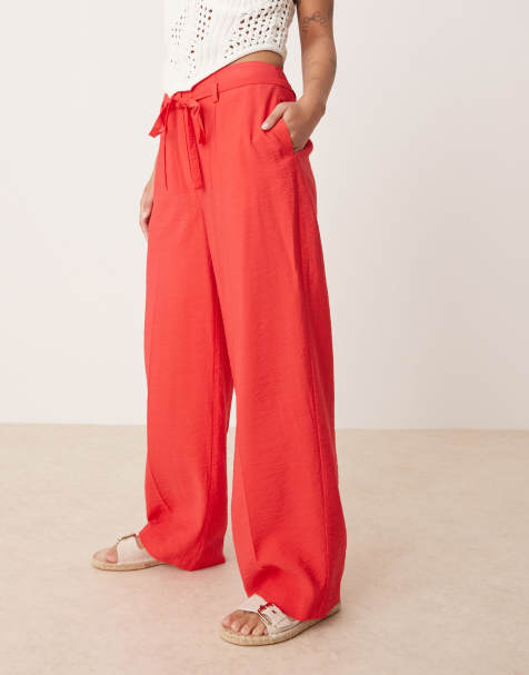 ASOS DESIGN Petite tailored wide leg trousers co-ord with tie belt in red - view 1