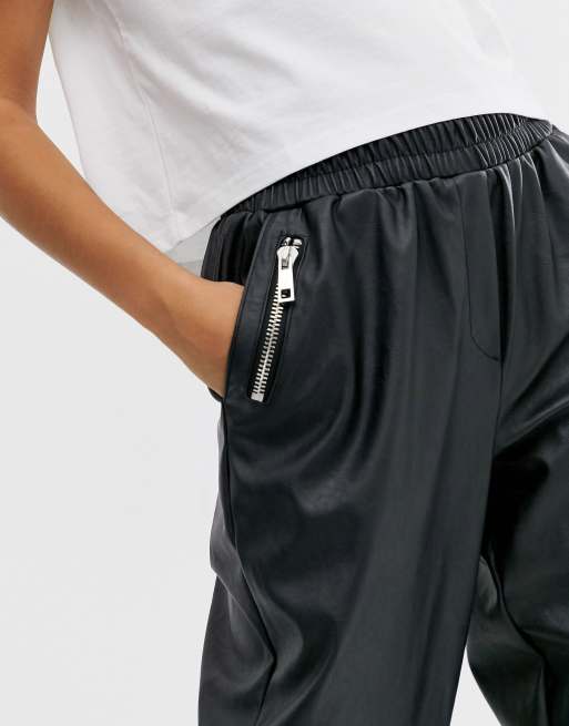 ASOS DESIGN Petite tapered leather look pants, 3 of 4