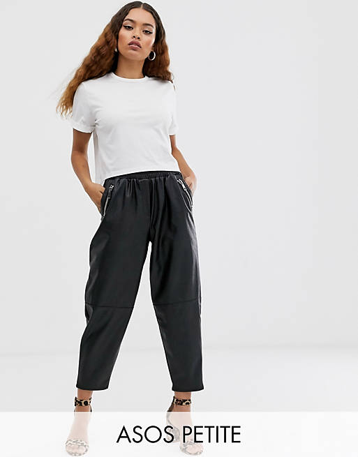 ASOS DESIGN Petite tapered leather look trousers