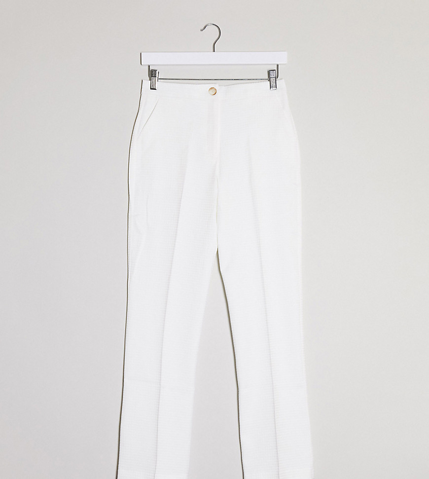 ASOS DESIGN Petite tapered suit trousers in texture-White