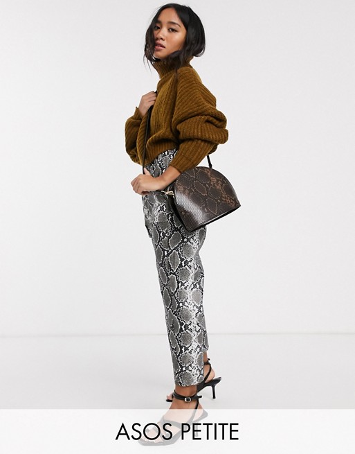 ASOS DESIGN Petite tapered trouser in leather look snake print