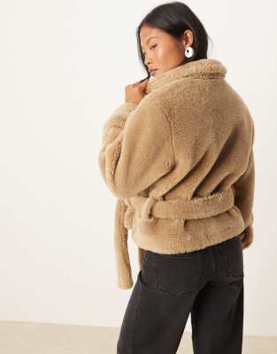 Asos Petite Asos Design Petite Teddy Cropped Trench Coat In Brown