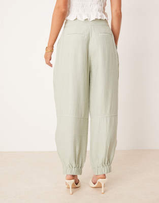 Asos Design Petite Textured Barrel Pants In Green