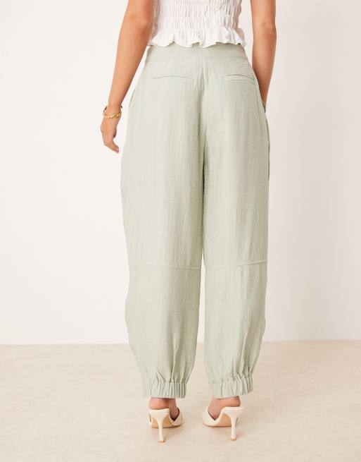 ASOS DESIGN Petite textured barrel pants in sage