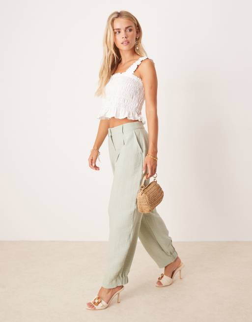 ASOS DESIGN Petite textured barrel trousers in sage, 4 of 5