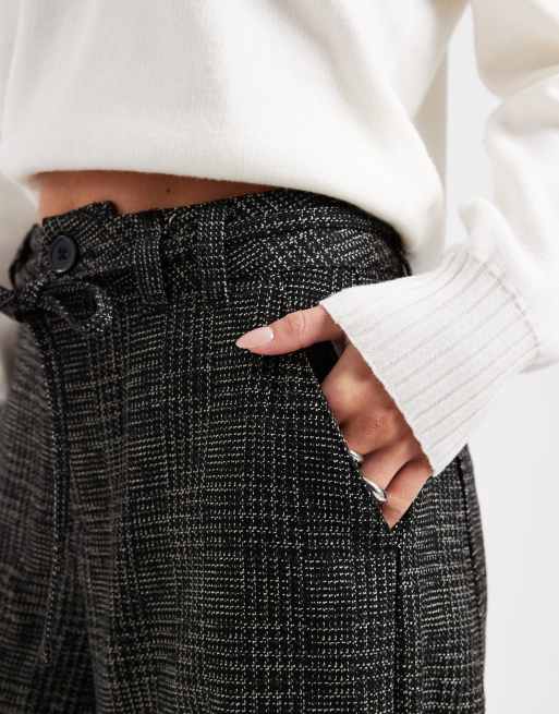 ASOS DESIGN Petite textured check barrel leg trousers with seam detail in mono, 5 of 5