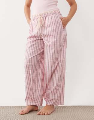 Asos Petite Asos Design Petite Textured Pajama Pants With Lace Waistband Trim In Pink