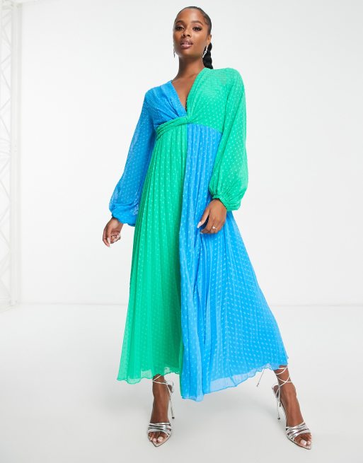 Asos design pleated midi dress with batwing sleeves sale