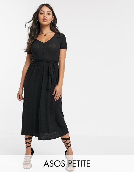 ASOS DESIGN Petite textured v-neck midi dress with pleated skirt | ASOS