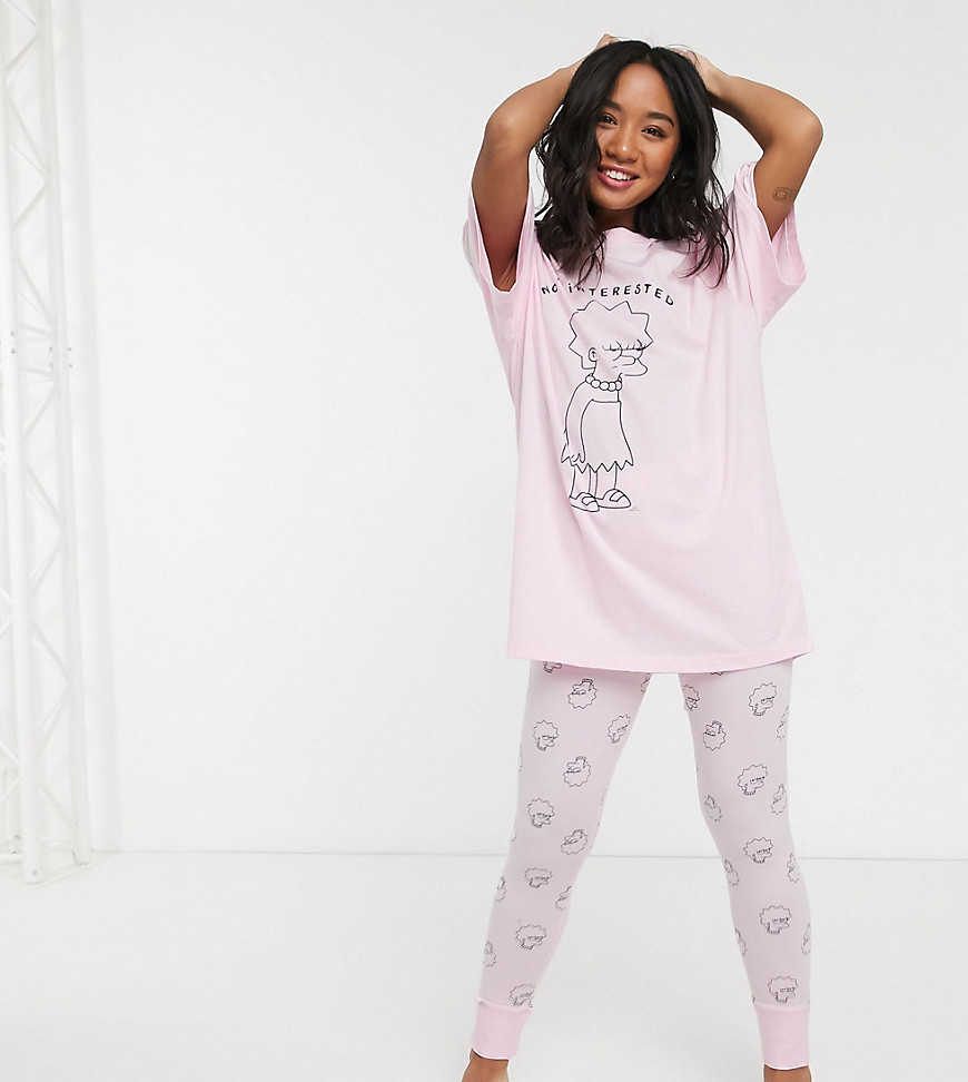 ASOS DESIGN Petite The Simpsons Lisa tee & legging pyjama set-Pink