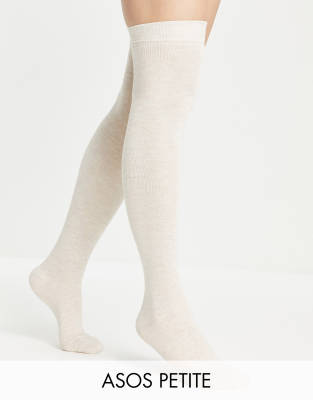 ASOS DESIGN Petite thigh high socks in oatmeal