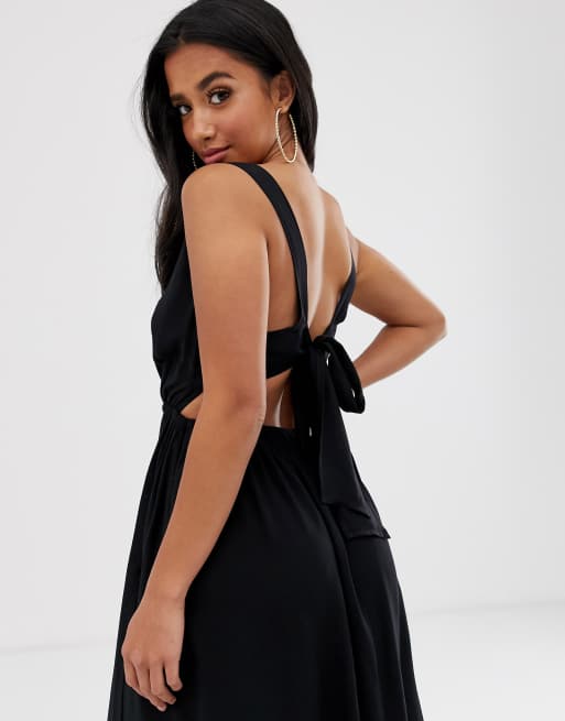 Asos design tie back cross front 2025 split maxi beach dress in black