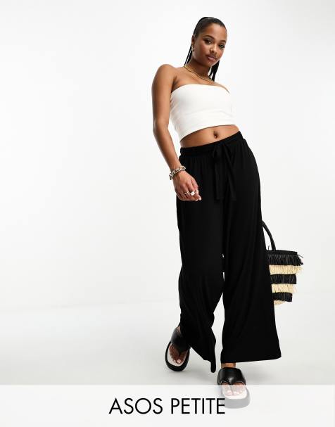 ASOS DESIGN Petite tie belt wide leg trouser culottes in black - view 1