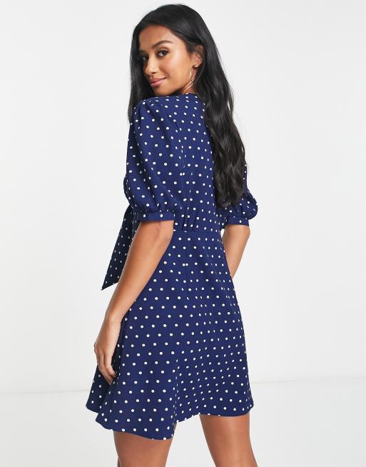 Asos navy clearance polka dot dress