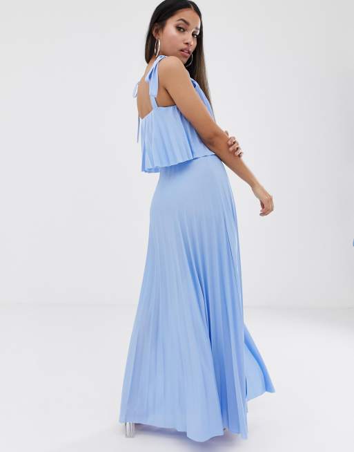 Asos design tie shoulder pleated crop top maxi dress sale