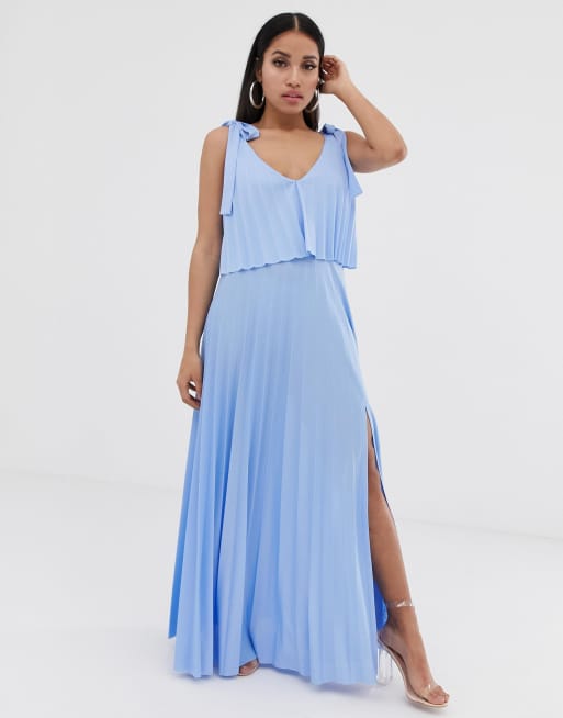 ASOS DESIGN Petite tie shoulder pleated crop top maxi dress