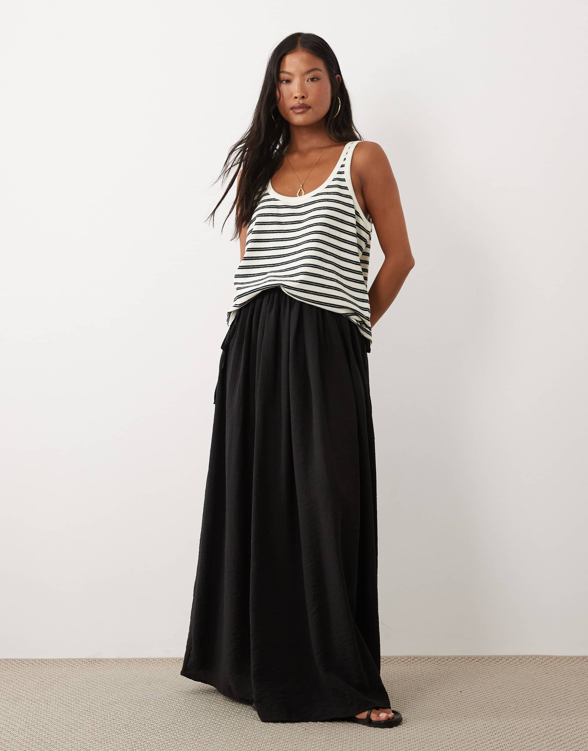 asos design petite tie waist soft crinkle maxi skirt in black
