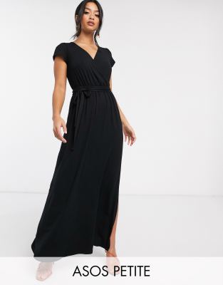 black wrap front maxi dress