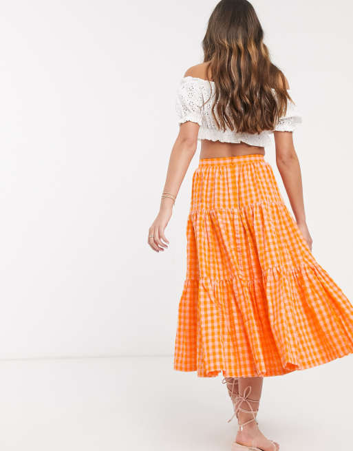 Asos gingham midi clearance skirt