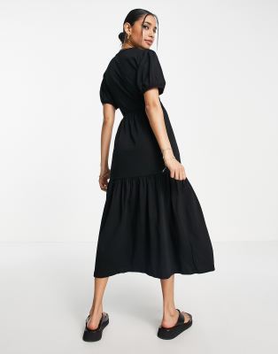 black linen wrap dress