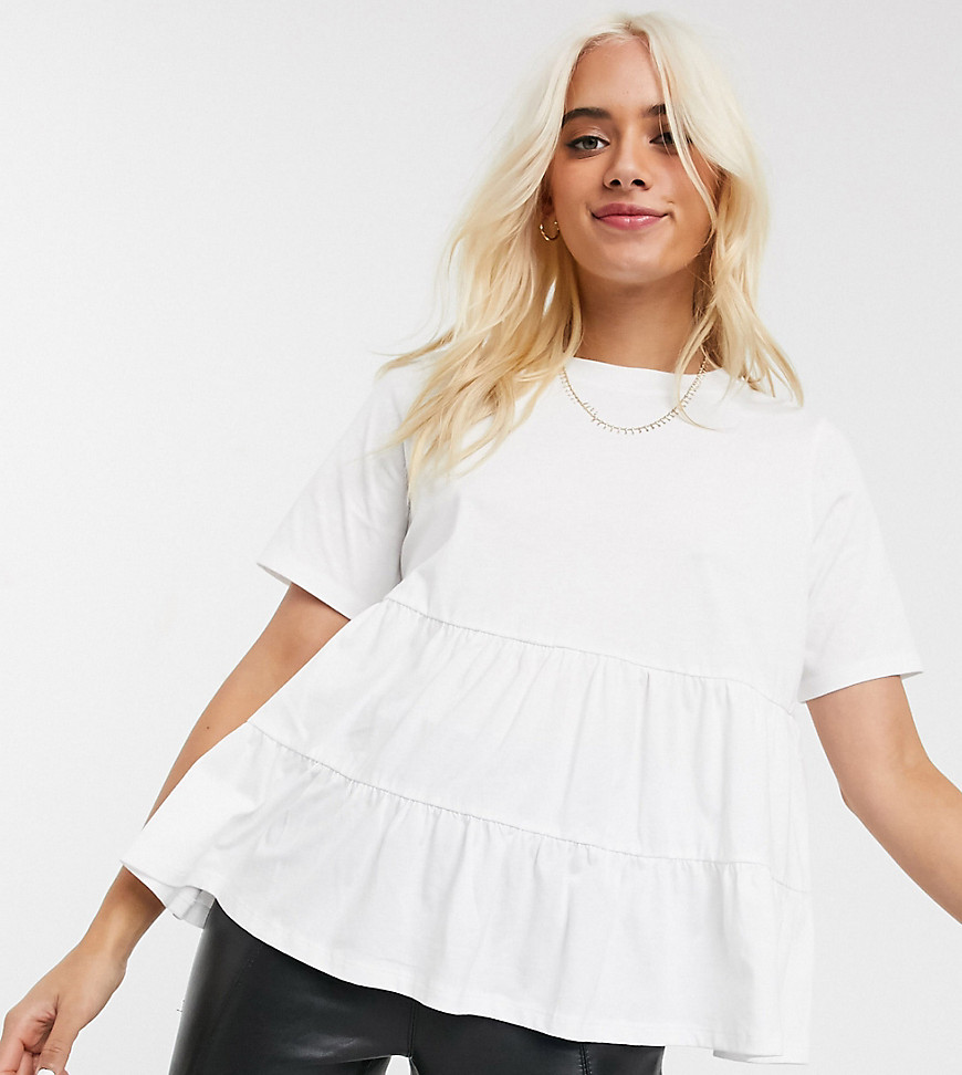 ASOS DESIGN Petite tiered smock top with short sleeve-White