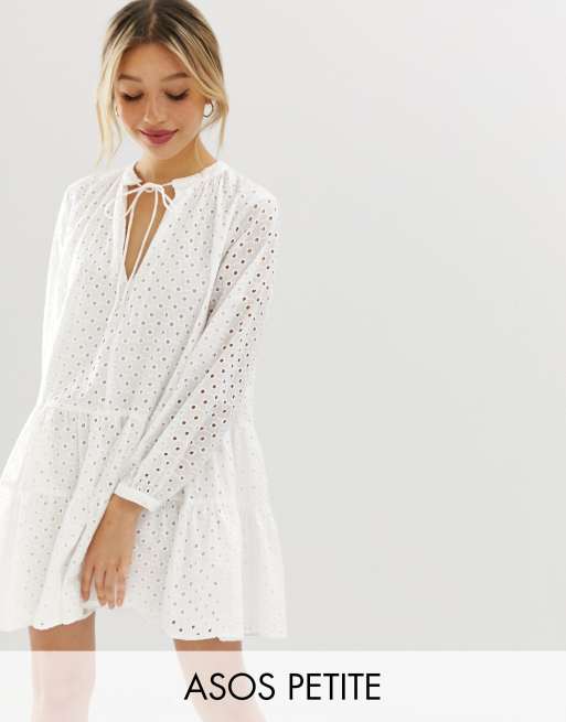 Asos design petite tiered trapeze mini dress sales in broderie