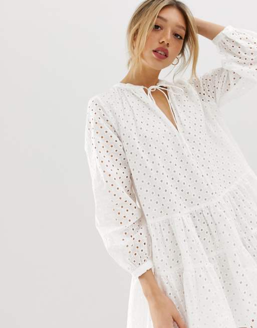 Asos design petite tiered sale trapeze mini dress in broderie