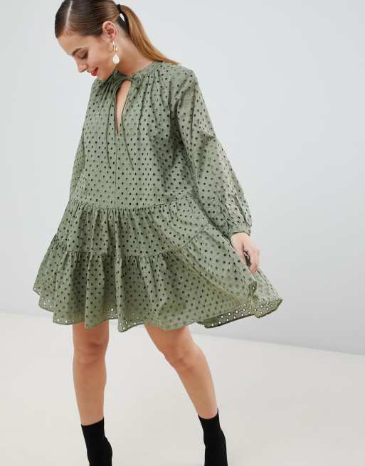 Tiered trapeze mini on sale dress in broderie