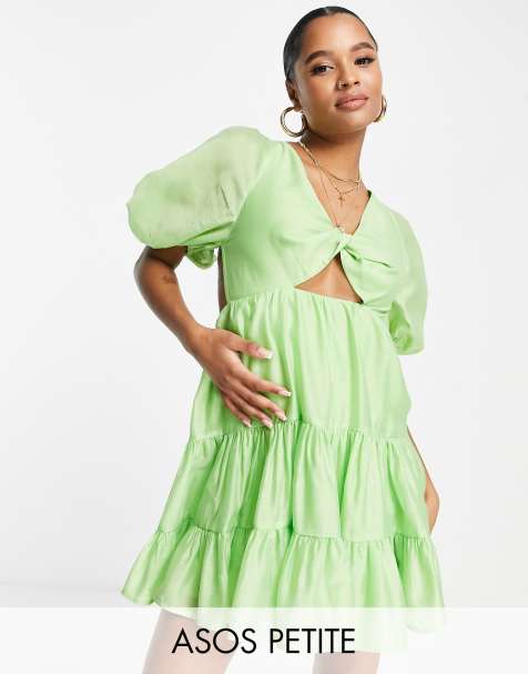 ASOS DESIGN satin halter neck backless mini dress with waist detail in lime