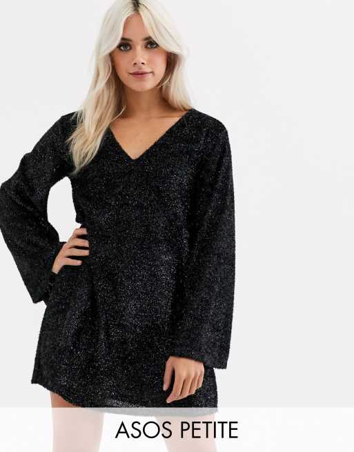 ASOS DESIGN Petite tinsel smock mini dress with bell sleeves | ASOS